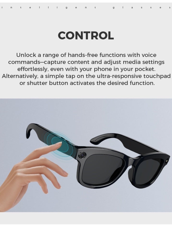 Domars Smart AI Glasses for Men, Women Camera and Bluetooth,8MP 2K HD Camera Glasses,AI Voice Control,AI Photo Recognition and Translation,Driving,Meeting,Outdoor (Black Sunglasses) - Image 5
